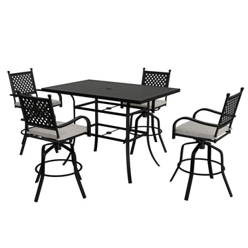 5-Piece Aluminum Frame Outdoor Dining Set with Faux Wood Table Swivel Dining Chairs Outdoor Patio Furniture Set