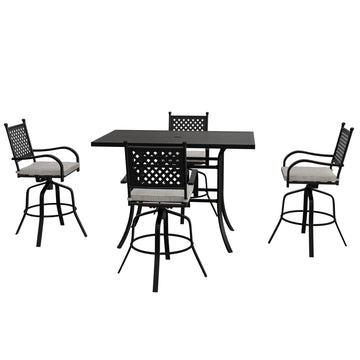 5-Piece Aluminum Frame Outdoor Dining Set with Faux Wood Table Swivel Dining Chairs Outdoor Patio Furniture Set