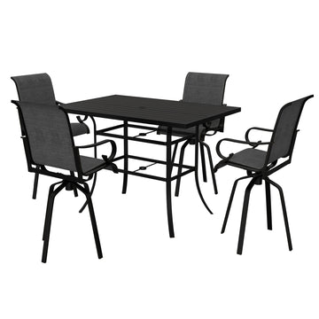 5-Piece Aluminum Frame Outdoor Dining Set with Faux Wood Table Swivel Dining Chairs Outdoor Patio Furniture Set