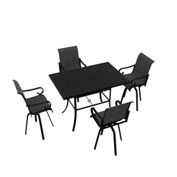 5-Piece Aluminum Frame Outdoor Dining Set with Faux Wood Table Swivel Dining Chairs Outdoor Patio Furniture Set