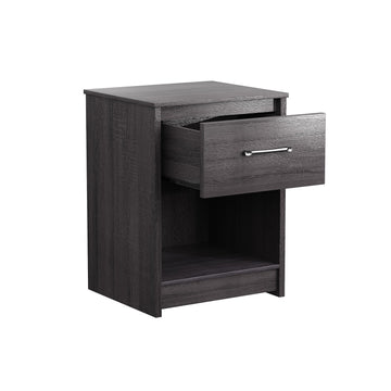 Black Wooden Nightstand with Drawer and Open Storage Compartment