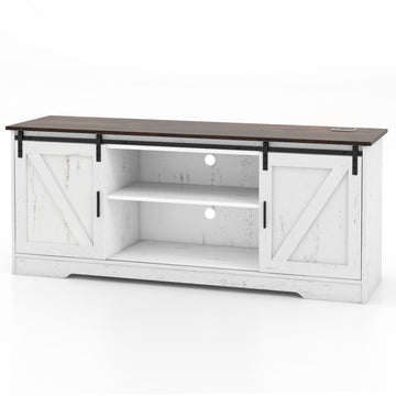 White TV Stand for 65 Inch TVs Media Console Table with Motion Activated Lights and Charging Station