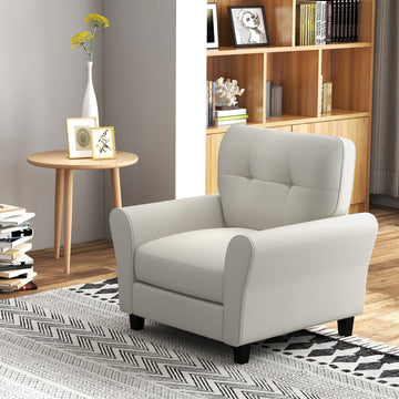 Beige Modern Upholstered Accent Chair with Rubber Wood Legs