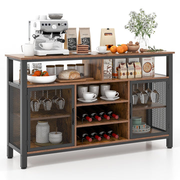 Brown 55-Inch Multi-Use Buffet Cabinet with Wine Rack and Glass Holders