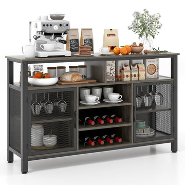 Black 55-Inch Multi-Use Buffet Cabinet with Wine Rack and Glass Holders