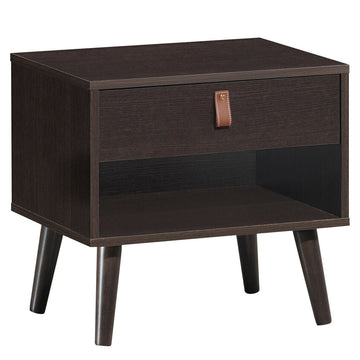 Brown Mid-Century Style Nightstand with Drawer Storage Shelf