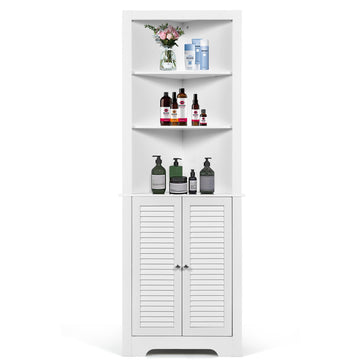 White 3 Shelf Tall Corner Cabinet with Versatile Storage for Bedroom and Living Room