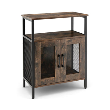 Brown Multi-Use Industrial Buffet Cabinet with Removable Wine Rack