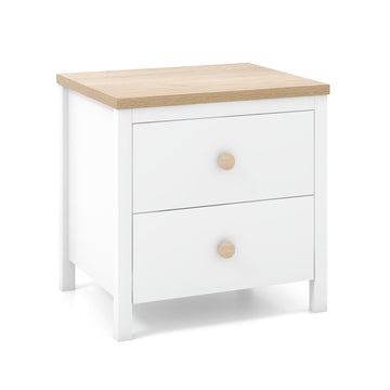 White 2-Drawer Nightstand with Rubber Wood Legs