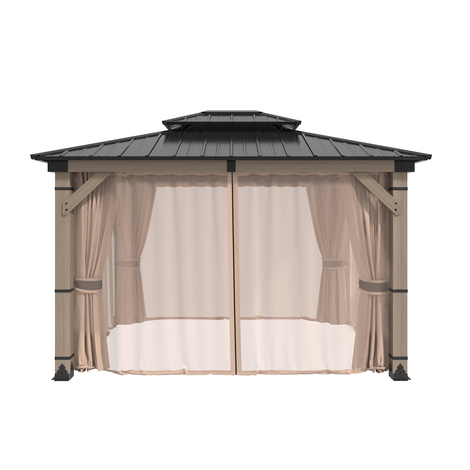 10-ft x 12-ft Cedarfort Black Gazebo with Hardtop Roof (Screen Included)