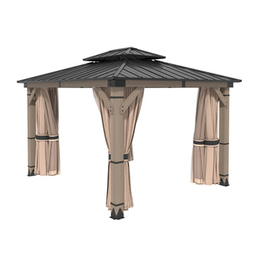 10-ft x 12-ft Cedarfort Black Gazebo with Hardtop Roof (Screen Included)