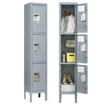 3 Door 66"H Metal Lockers With Lock for Employees, Storage Locker Cabinet for Home Gym Office School Garage, Gray