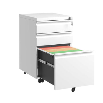 3 Drawer Mobile File Cabinet with Lock, Metal Filing Cabinets for Home Office Organizer Letters/Legal/A4, Fully Assembled, White