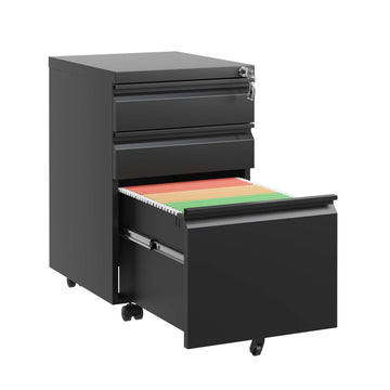 3 Drawer Mobile File Cabinet with Lock, Metal Filing Cabinets for Home Office Organizer Letters/Legal/A4, Fully Assembled, Black