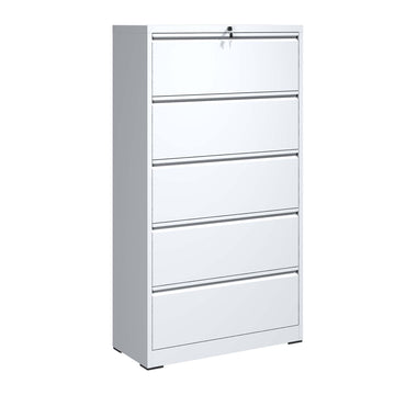 5 Drawer Metal Lateral File Cabinet, White Filing Cabinet with Lock, Lockable File Cabinet for Home Office, Locking Metal File Cabinet for Legal/Letter/A4/F4 Size