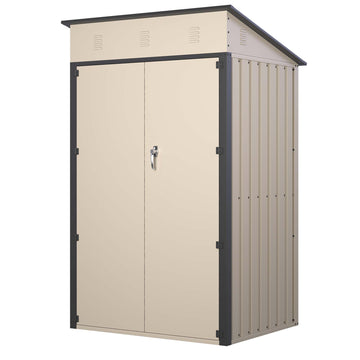 6x4 FT Outdoor Storage Shed, Steel Metal Lockable Garden Shed, Tiny House, Utility Shed, Lean-to Shed & Outdoor Storage, Waterproof Backyard Shed with Door