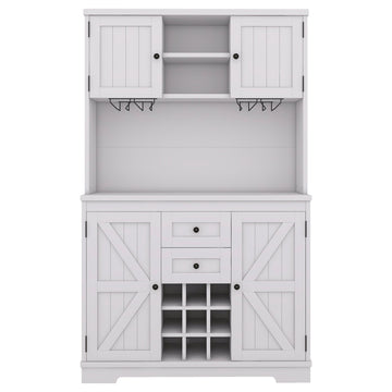 Coffee Bar Cabinet Kitchen Cabinet with Storage, Farmhouse Wine Cabinet with Drawers shelves and cabinets, Buffet Cabinet Wine & Glass Racks for Dining Room