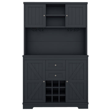 Coffee Bar Cabinet Kitchen Cabinet with Storage, Farmhouse Wine Cabinet with Drawers shelves and cabinets, Buffet Cabinet Wine & Glass Racks for Dining Room
