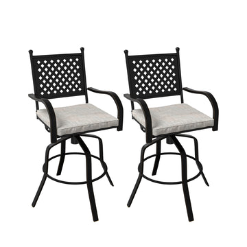 2-Piece Outdoor Swivel Chairs Aluminium Frame Patio Dining Chairs Bar Stool with Cushion Patio Swivel Stool
