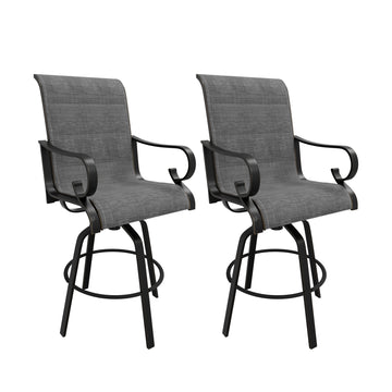2-Piece Aluminium Frame Outdoor Swivel Chairs Bar Stool with Cushion Teslin Patio Dining Chair Rotatable Chairs
