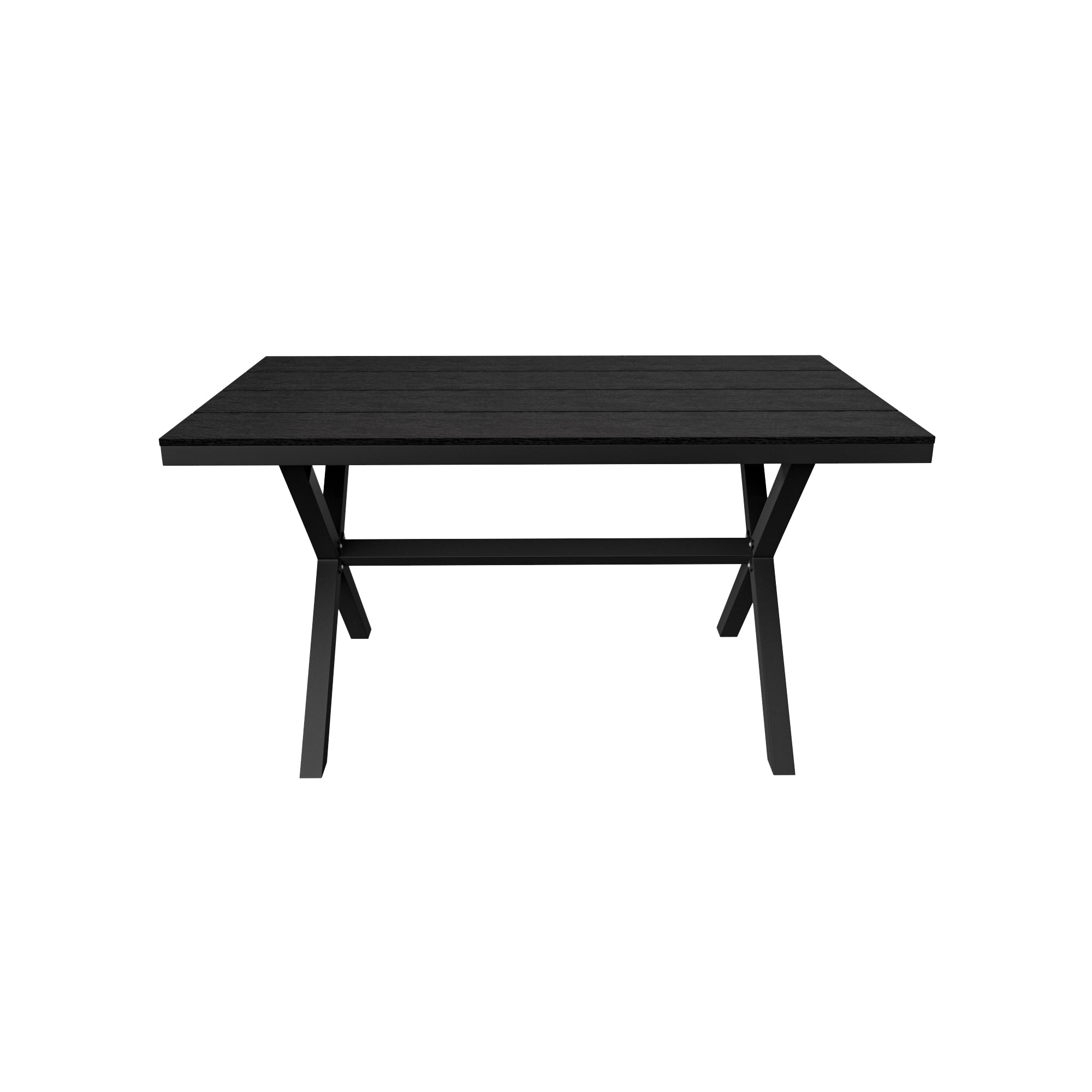 59 Inch Rectangular Outdoor Dining Table Imitation Wood Grain Aluminium Frame Patio Dining Table, Black