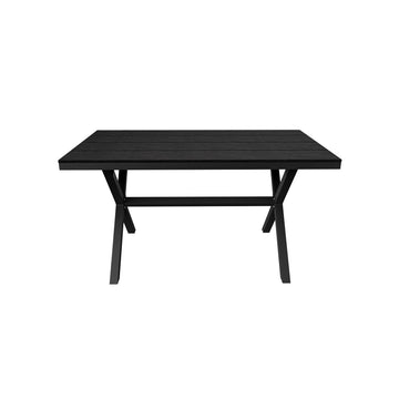 59 Inch Rectangular Outdoor Dining Table Imitation Wood Grain Aluminium Frame Patio Dining Table, Black