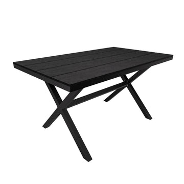 59 Inch Rectangular Outdoor Dining Table Imitation Wood Grain Aluminium Frame Patio Dining Table, Black