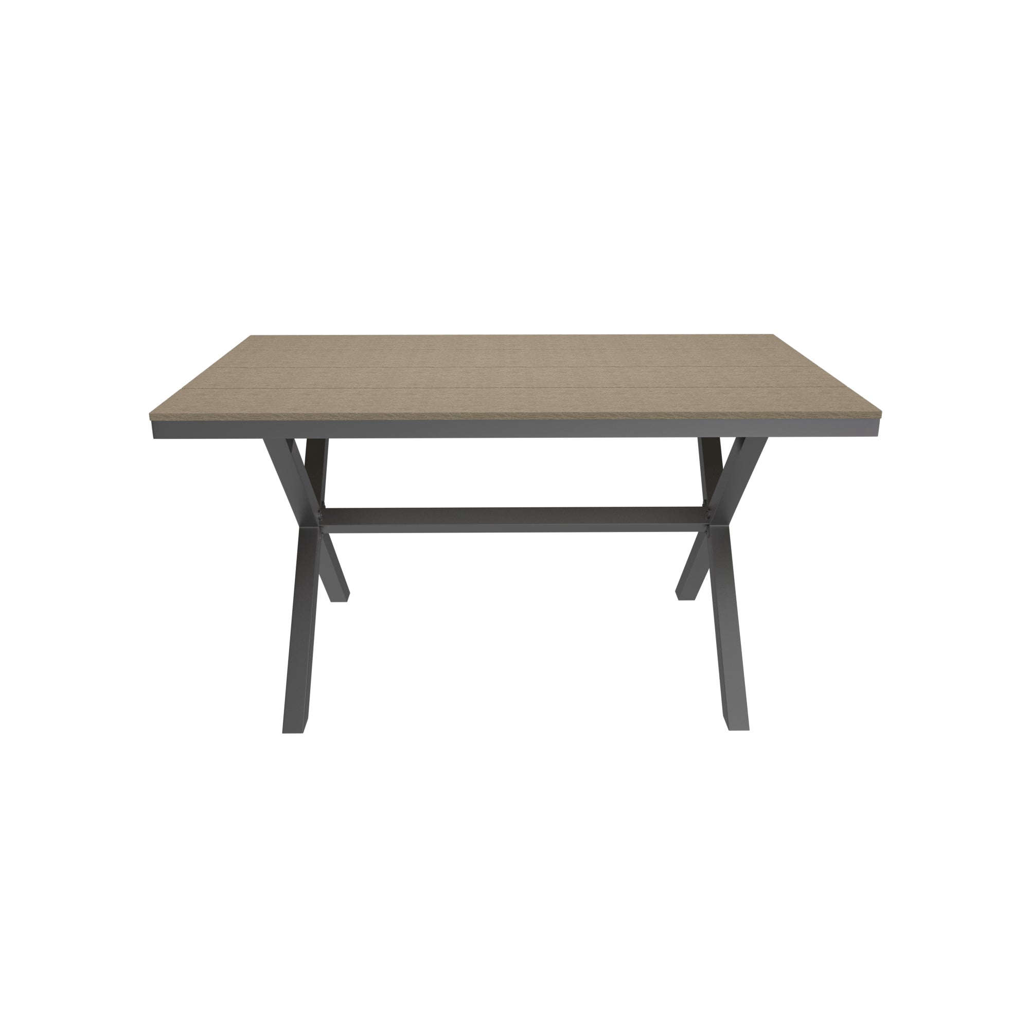 59 Inch Rectangular Outdoor Dining Table Imitation Wood Grain Aluminium Frame Patio Dining Table, Brown