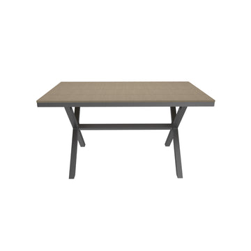 59 Inch Rectangular Outdoor Dining Table Imitation Wood Grain Aluminium Frame Patio Dining Table, Brown