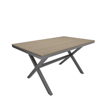 59 Inch Rectangular Outdoor Dining Table Imitation Wood Grain Aluminium Frame Patio Dining Table, Brown