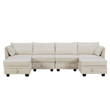 Modern Large U-Shape Modular Sectional Sofa, Convertible Sofa Bed with Reversible Chaise for Living Room, Storage Seat