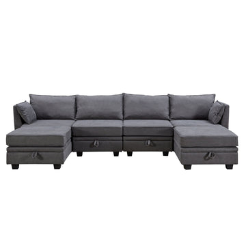 Modern Large U-Shape Modular Sectional Sofa, Convertible Sofa Bed with Reversible Chaise for Living Room, Storage Seat