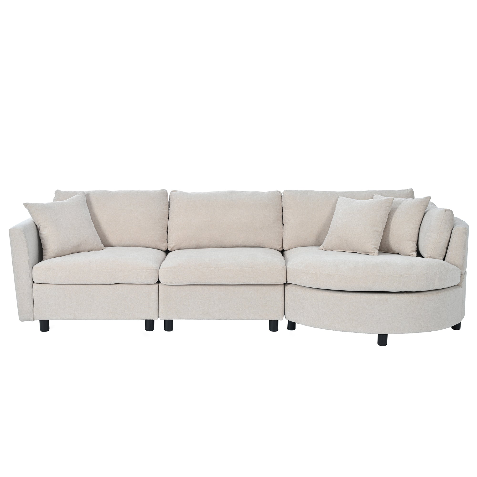 Three Indoor Cushioned Combination Sofas with Three Pillows and Curved Seat, for Living Room, Study Room, and Apartment