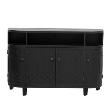 Curved Design Storage Cabinet made of Fraxinus Mandschuric Solid Wood Veneer, Featuring Four Doors and Adjustable Shelves, Suitable for Corridors, Entrances and Study