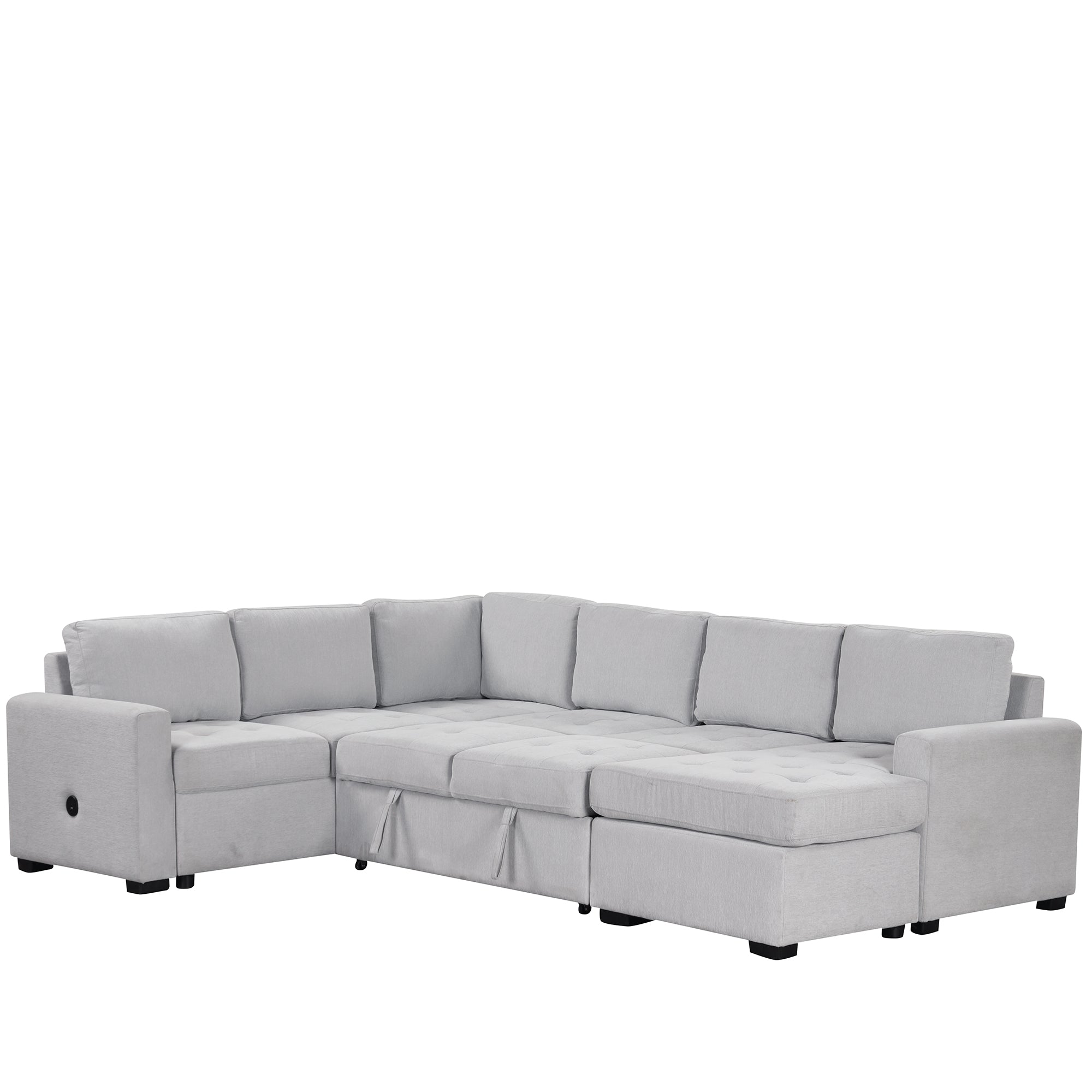 Sectional Sleeper Sofa with Pull-out Bed and Lounge Chair, USB and Type-C Interfaces, Suitable for Living Room, Office, and Spacious Spaces