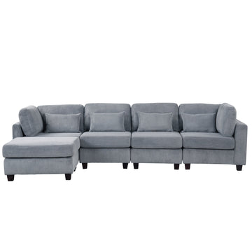 5 Pieces L shaped Sofa with Removable Ottomans and comfortable waist pillows