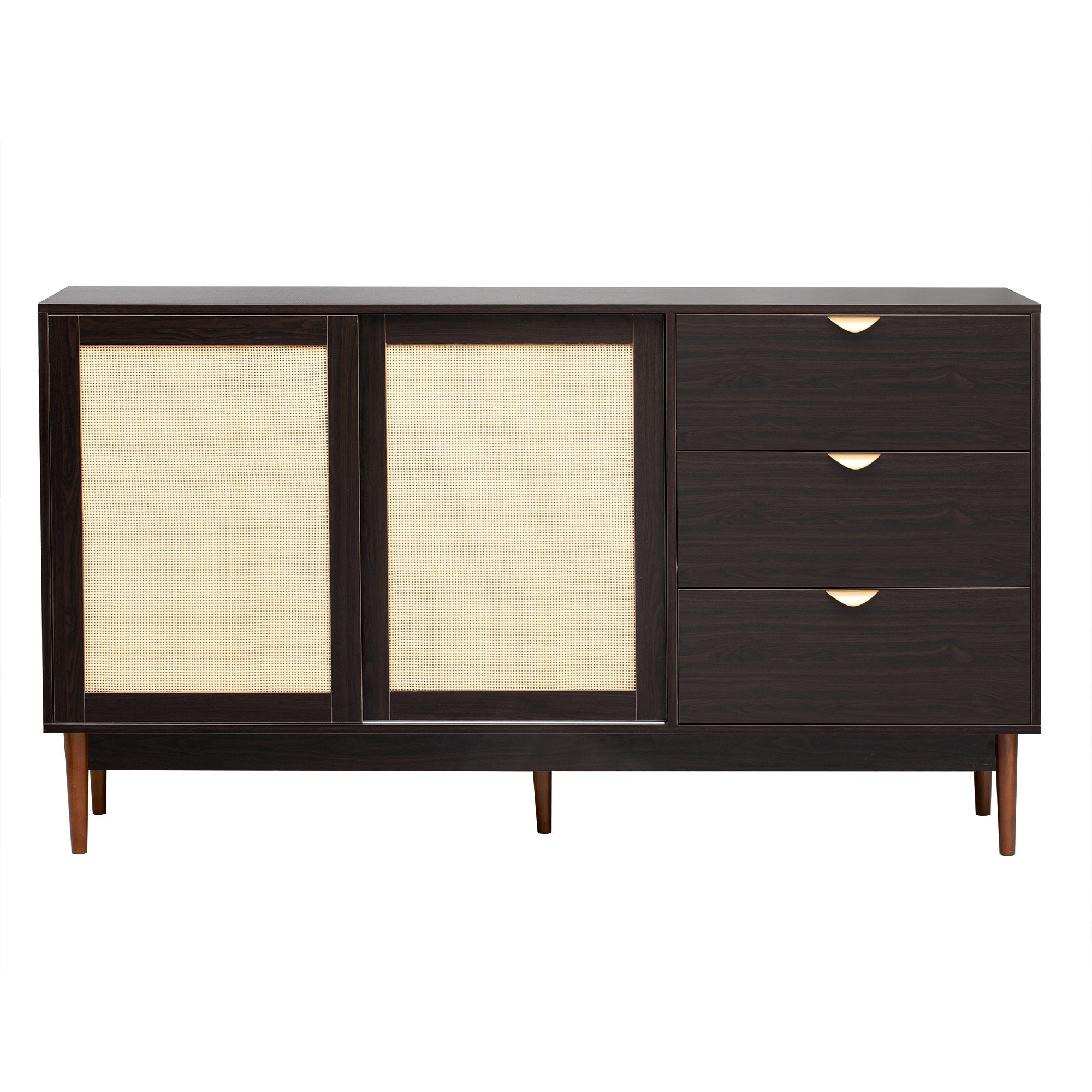 Featured Two-door Storage Cabinet with Three Drawers and Metal Handles, Suitable for Corridors, Entrances, Living Rooms