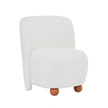 White Modern Low Back Upholstered Armless Living Room Chairs with Round Pine Wood Feet for Small Living Spaces