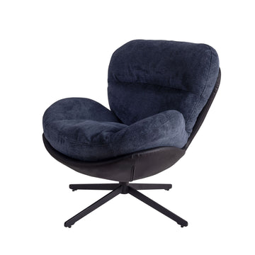 Dark Blue Modern Chenille Chair. Swivel Office Chair with Faux Leather and Black Metal Base Frame for Small Spaces