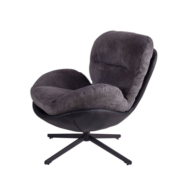 Dark Gray Modern Chenille Chair. Swivel Office Chair with Faux Leather and Black Metal Base Frame for Small Spaces