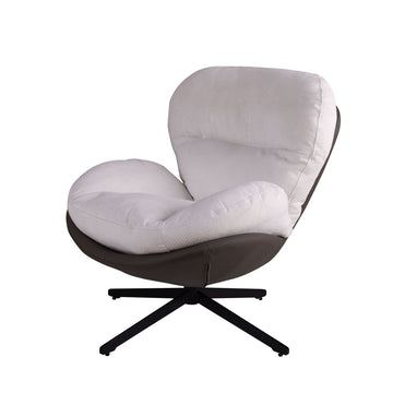 White Modern Chenille Chair. Swivel Office Chair with Faux Leather and Black Metal Base Frame for Small Spaces