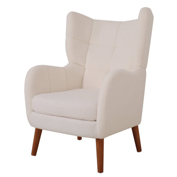 41 in. H Back Thickened Upholstered Teddy Wool Chair with Birch Wood Legs in White