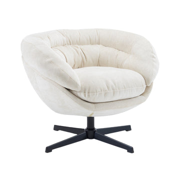 Beige Modern Chenille Round Swivel Office Chair with Removable Cushion. Black Metal Base