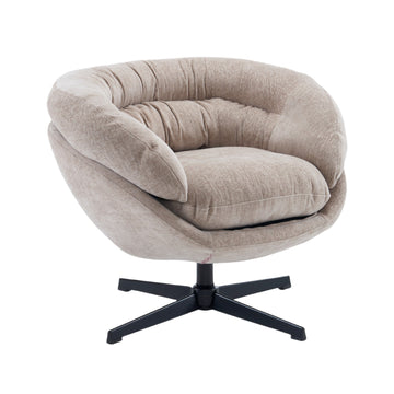 Brown Modern Chenille Round Swivel Office Chair with Removable Cushion. Black Metal Base