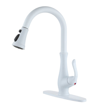 Boyel Living Modern 1.8 GPM Pull Down Kitchen Faucet with Deck Plate in Matte White