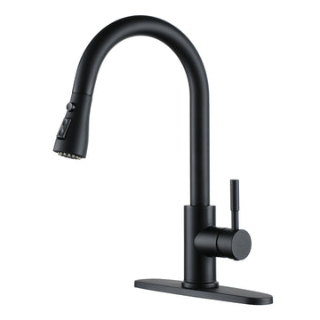 Boyel Living 1.8 GPM Pull Down Kitchen Faucet with 10 inch Deck Plate in Matte Black
