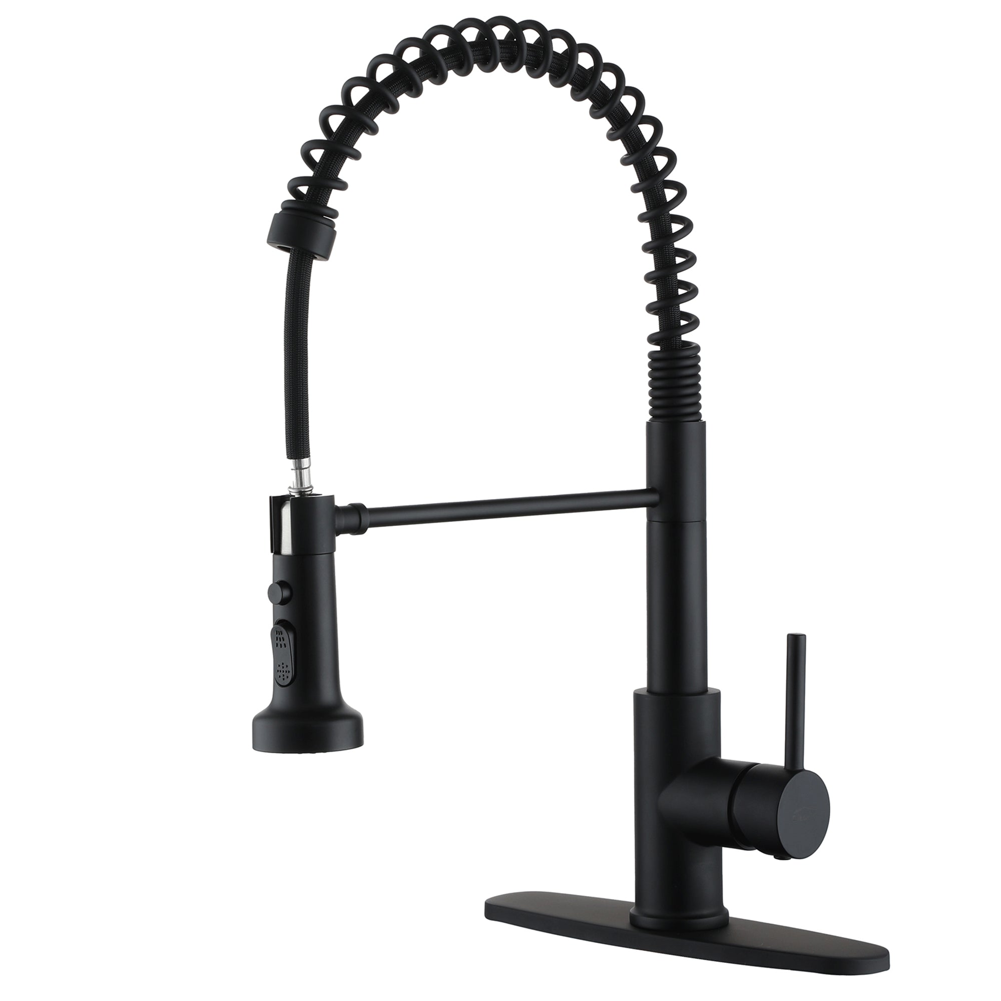 Boyel Living Pull Down Kitchen Faucet with Deck Plate and Water Supply Hoses in Black