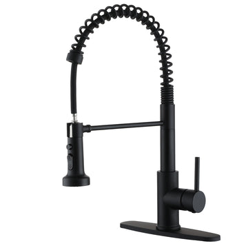 Boyel Living Pull Down Kitchen Faucet with Deck Plate and Water Supply Hoses in Black