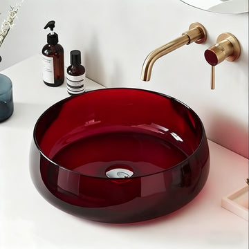 17.7 Inch Round Burgundy Resin Bathroom Vanity Sink Countertop Sink