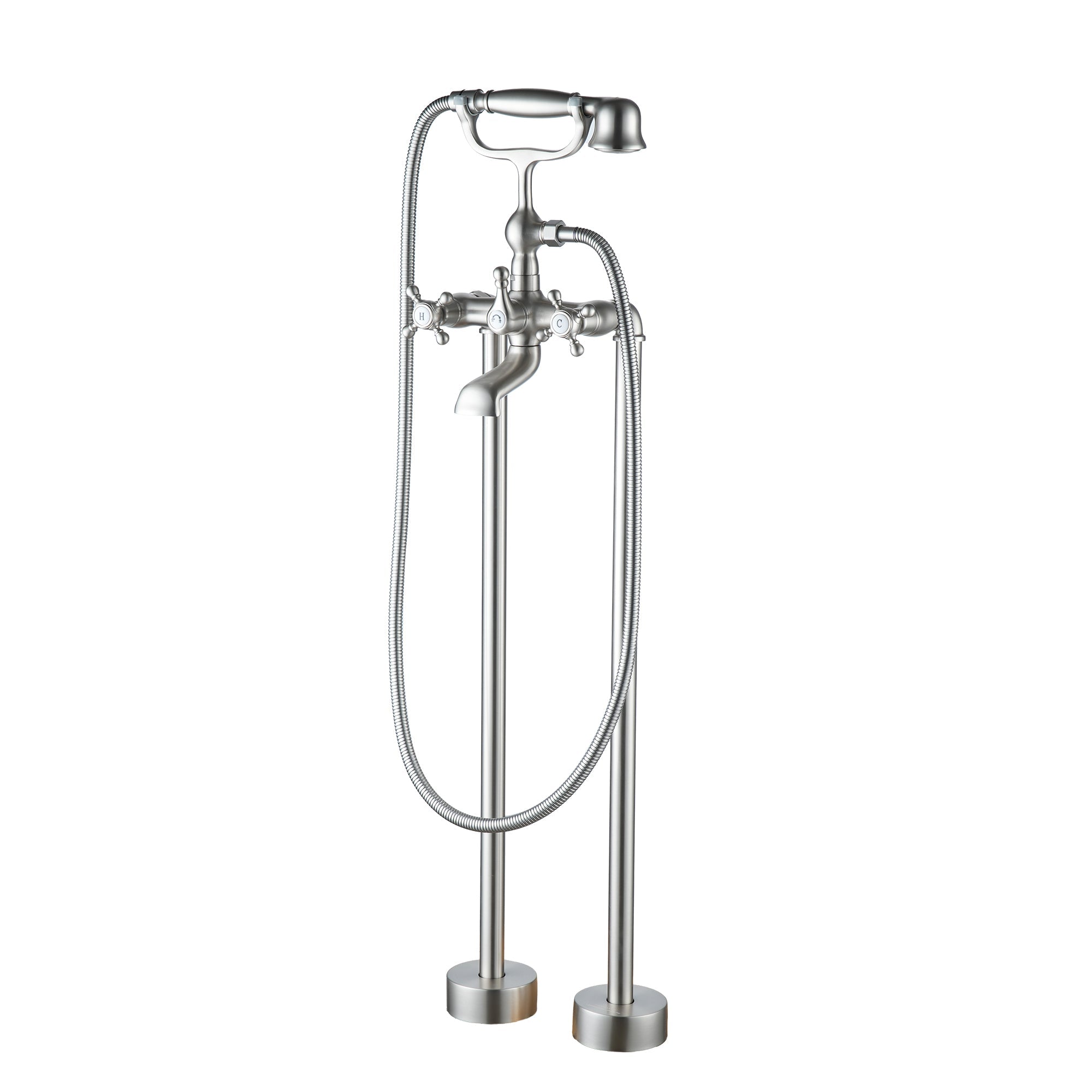 3-Handle Traditional Freestanding Bathtub Faucet (Brush Nickel)